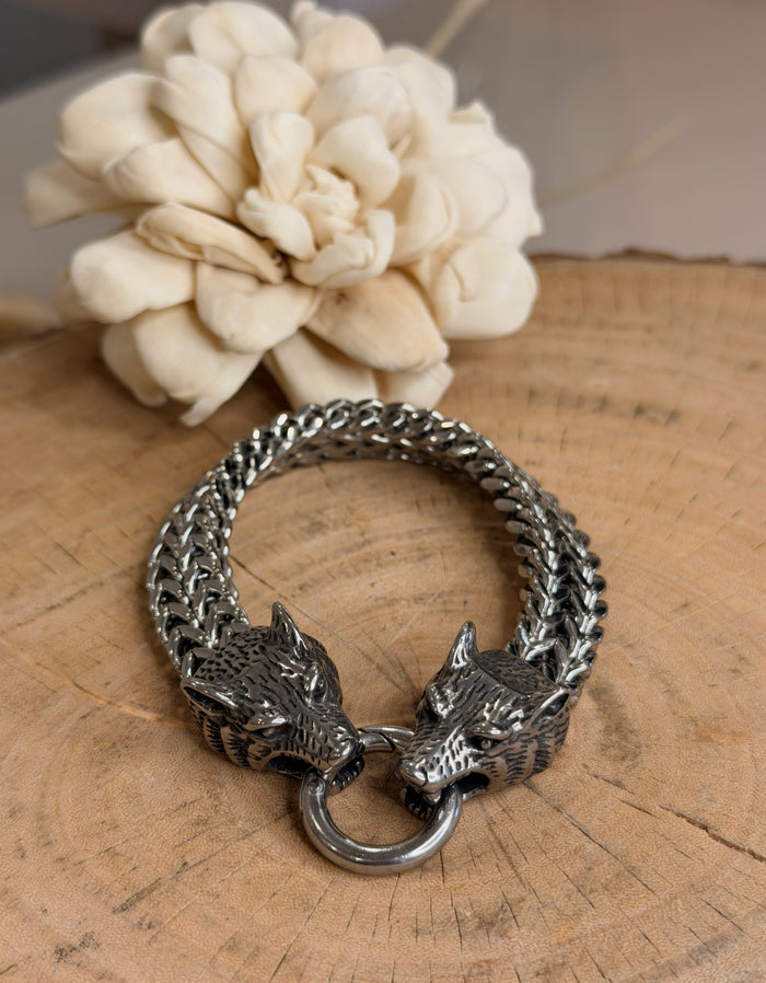Men's Wolf Head Link Bracelet