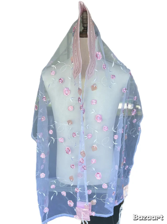 Michelle Judaica Pink Embroidered Flowers