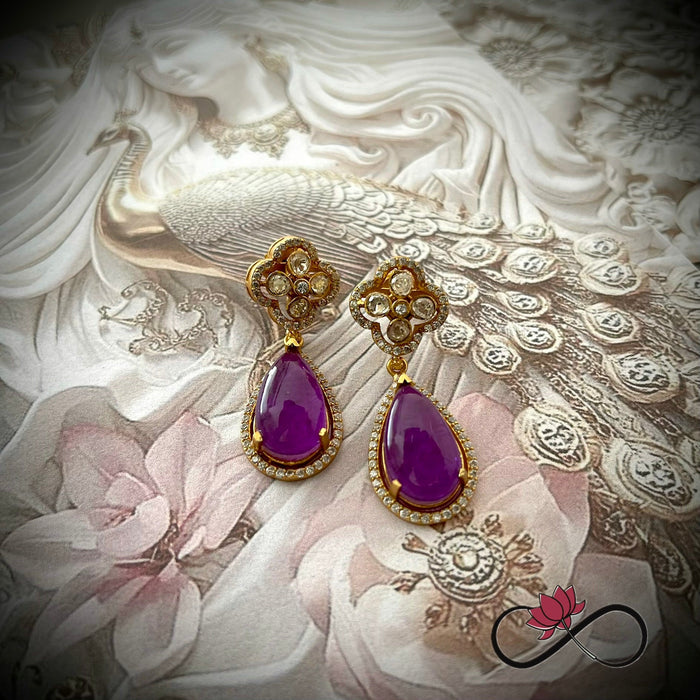 Moissanite Magenta Tear Drop Earring