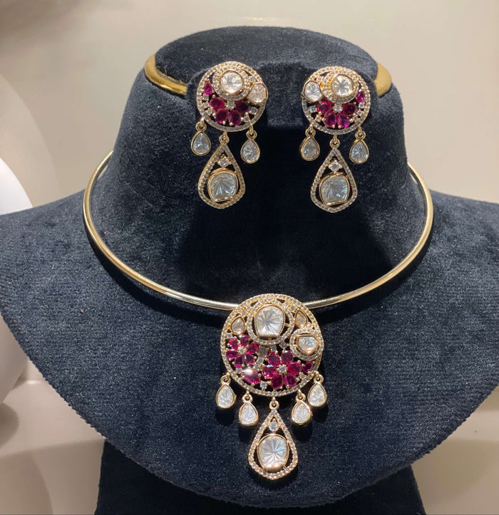Moissanite Polki Hasli Choker Necklace Set