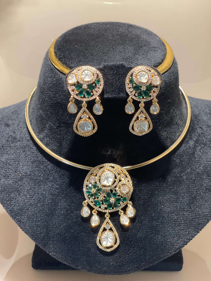 Moissanite Polki Hasli Choker Necklace Set