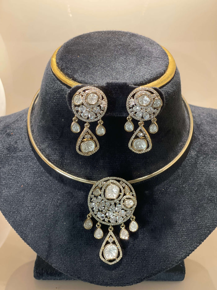 Moissanite Polki Hasli Choker Necklace Set