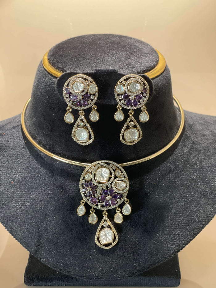 Moissanite Polki Hasli Choker Necklace Set