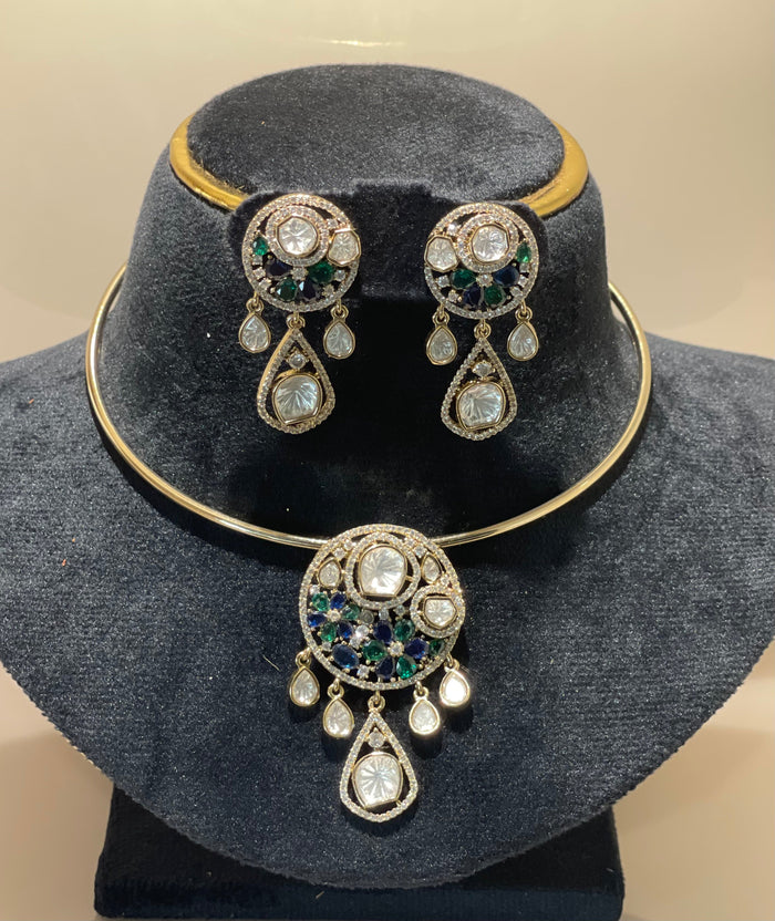 Moissanite Polki Hasli Choker Necklace Set