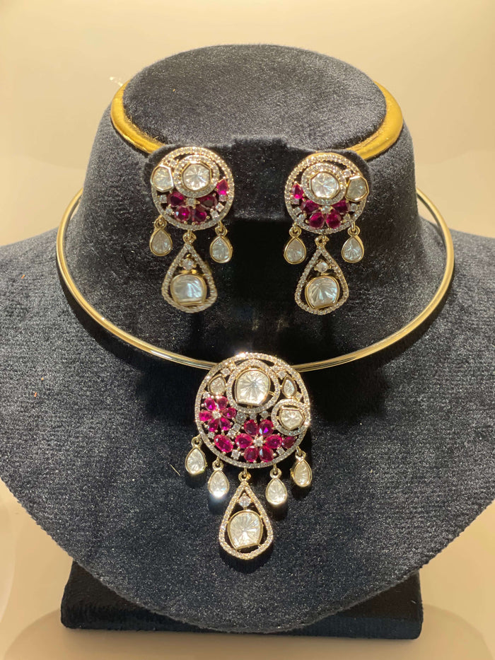 Moissanite Polki Hasli Choker Necklace Set