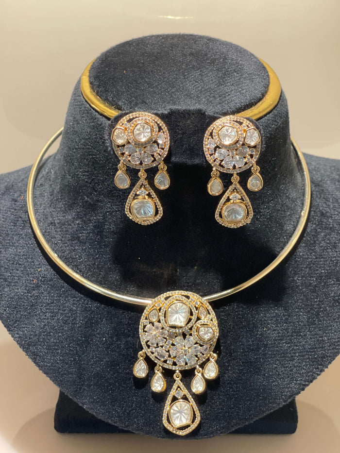 Moissanite Polki Hasli Choker Necklace Set