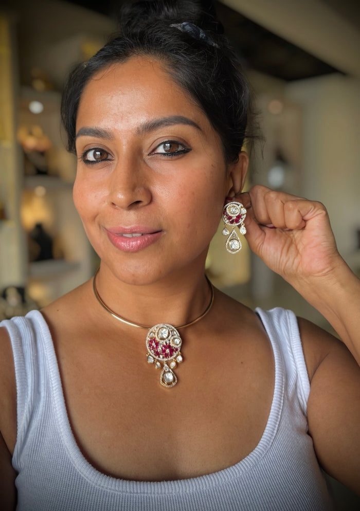 Moissanite Polki Hasli Choker Necklace Set