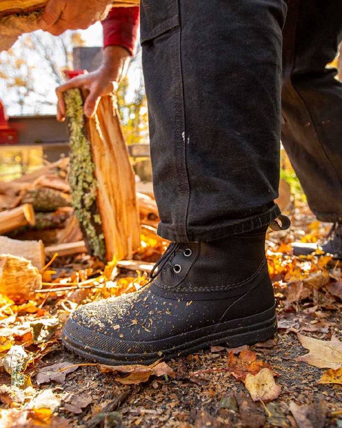Black Coloured Muck Boots Mens Originals Duck Lace-Up Leather Short Boots on Outdoor Background
#colour_black