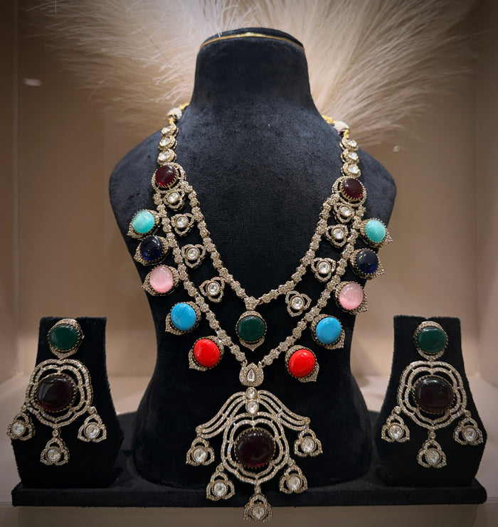 Navratna Gems Fusion Necklace Set