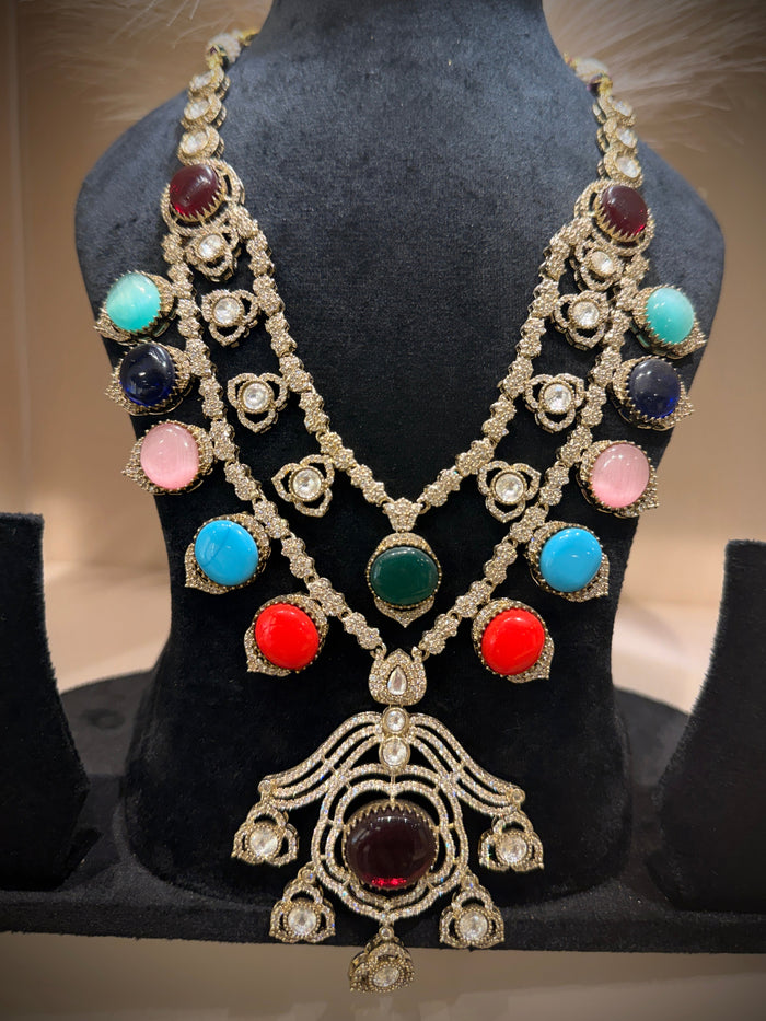 Navratna Gems Fusion Necklace Set