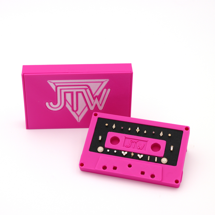 Hyper Neon Pink case with white logo and Hyper Neon Pink cassette