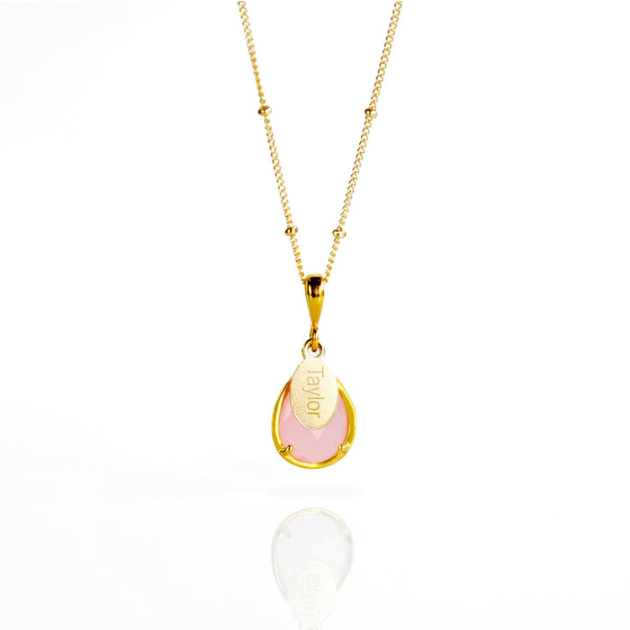 October Birthstone & Name Necklace: Pink Chalcedony