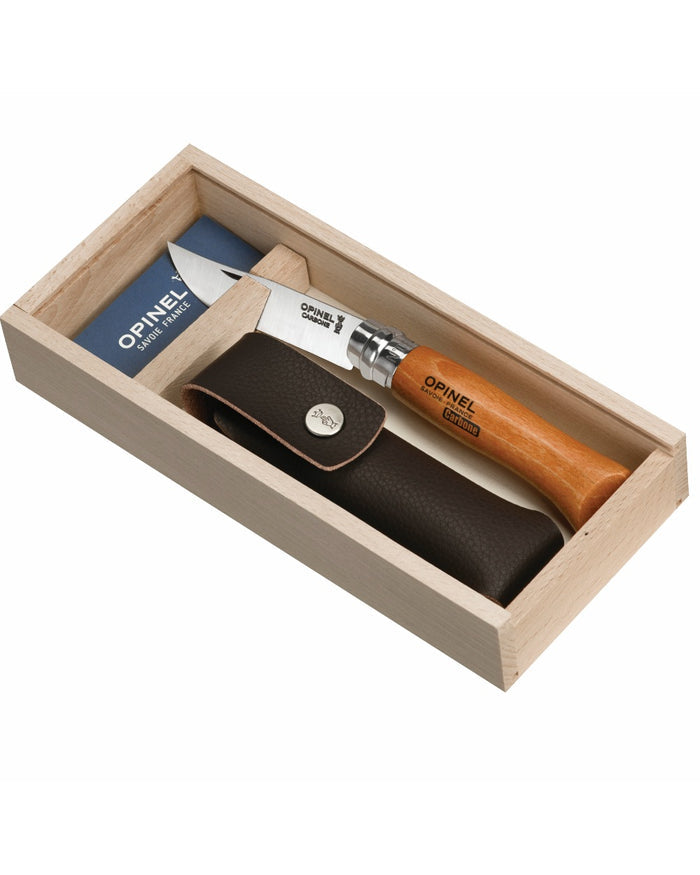 Opinel Classic Originals Carbon Steel Knife With Pouch Gift Set on white background