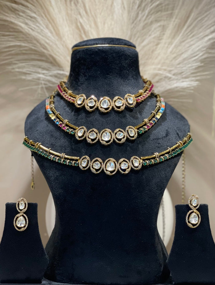 Opulent Moissanite Polki Necklace Set