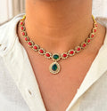 Orange Floral Stone Necklace Set