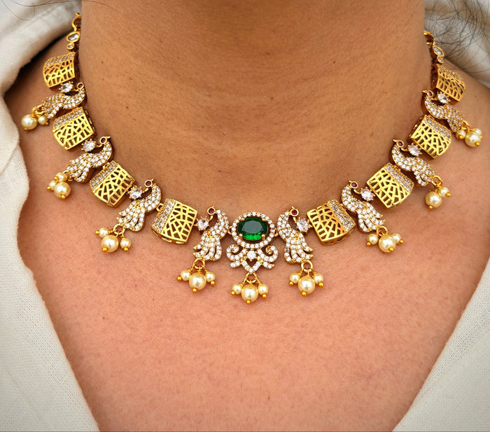 Peacock Green Stone Necklace Set