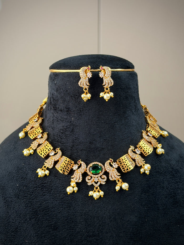 Peacock Green Stone Necklace Set
