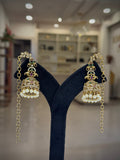 Peacock Kundan Jhumka Earrings with Ear Chain