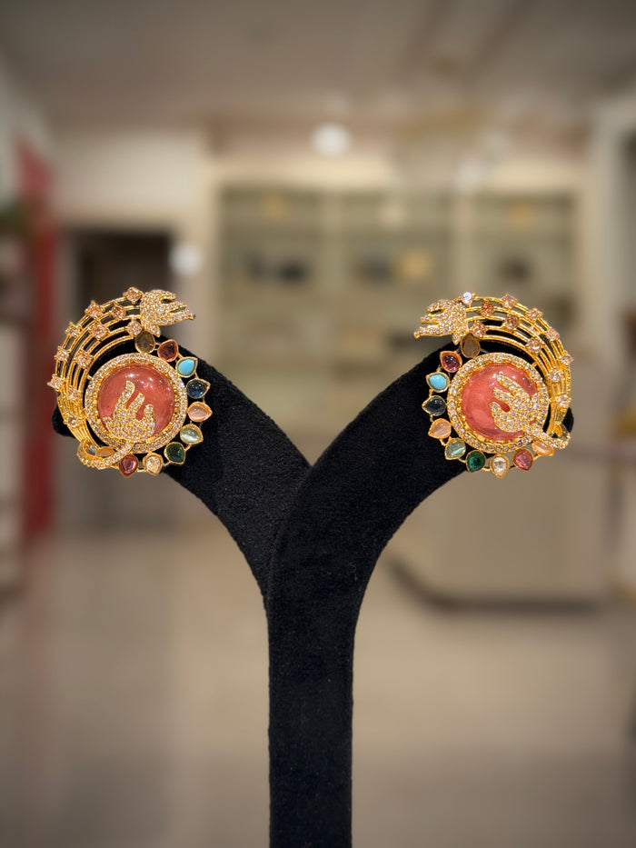 Peacock Multistone Enamel Stud Earrings