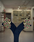 Peacock Multistone Feather Stud Earrings