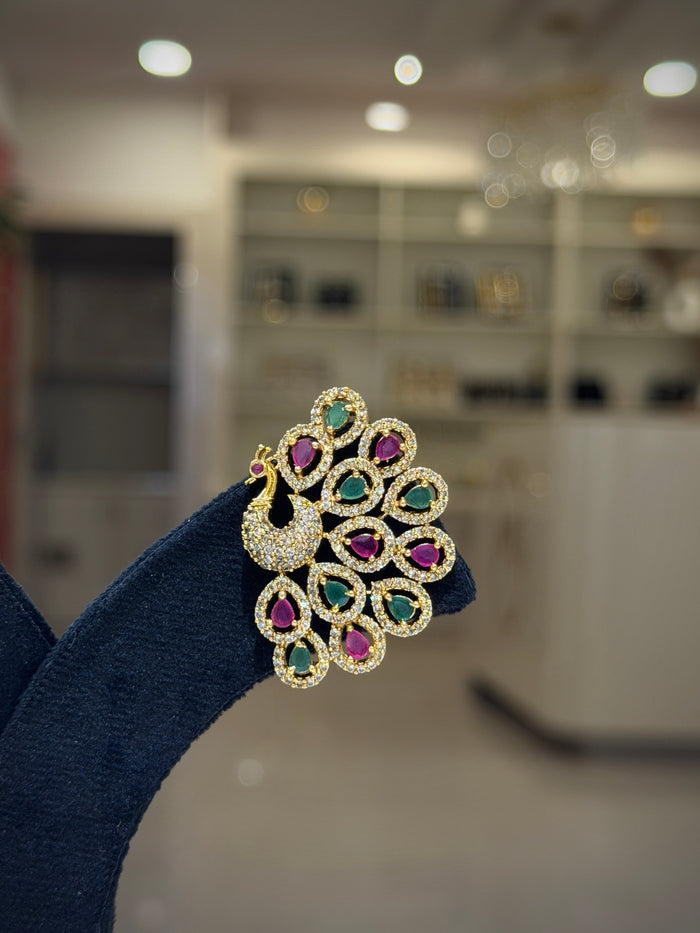 Peacock Multistone Feather Stud Earrings