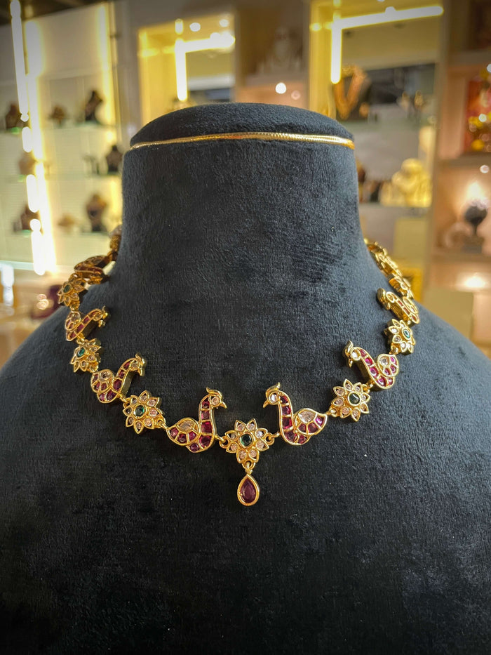 Peacock Ruby & Emerald Floral Necklace Set