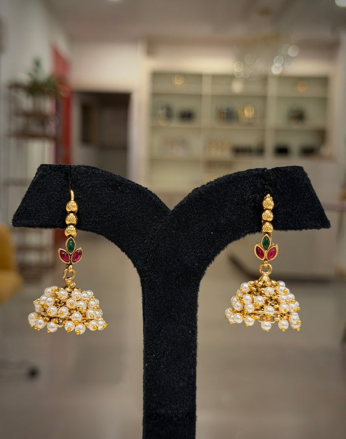 Pearl Cluster Jhumka Earrings