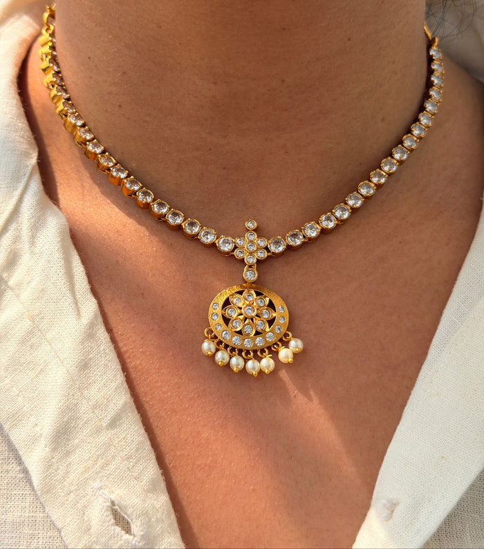 Pearl Drop Floral Pendant Necklace Set