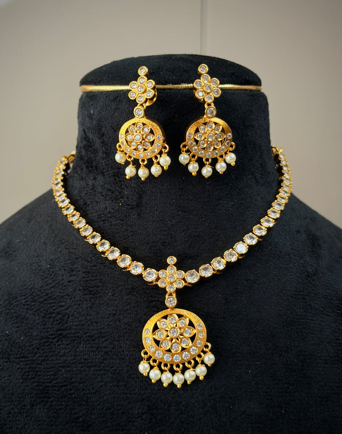 Pearl Drop Floral Pendant Necklace Set