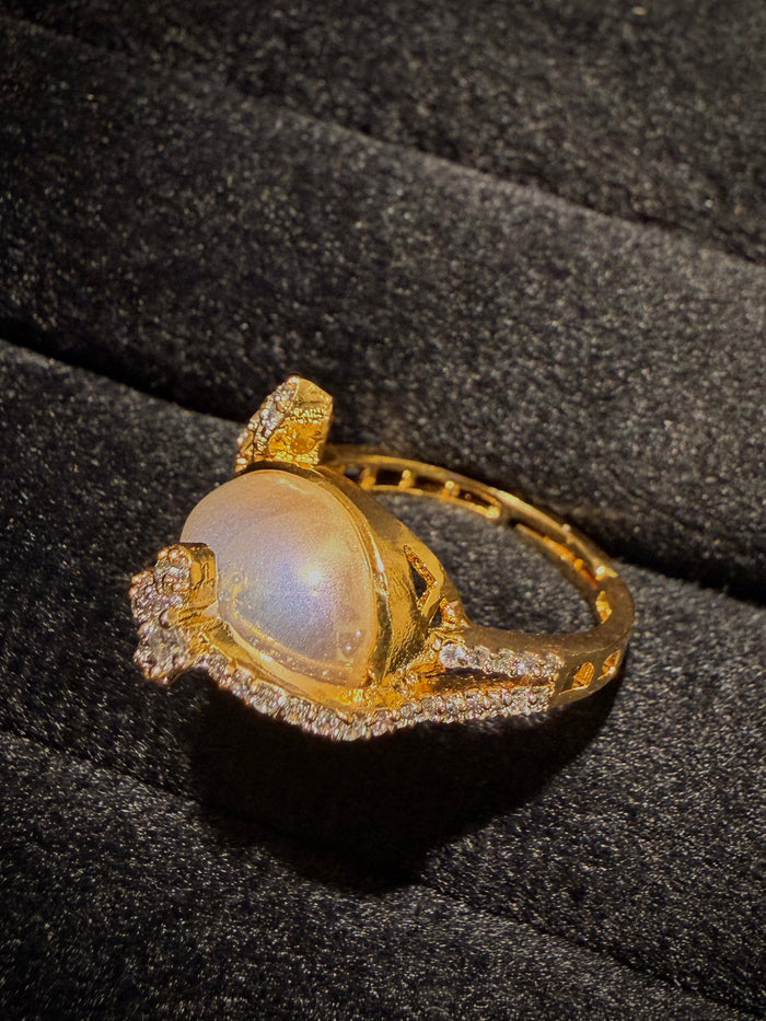 Pearl‑Glow Floral Couture Ring