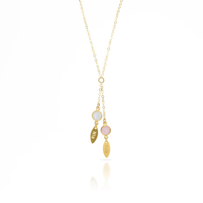Personalized Birthstone & Name Lariat Necklace for Mom