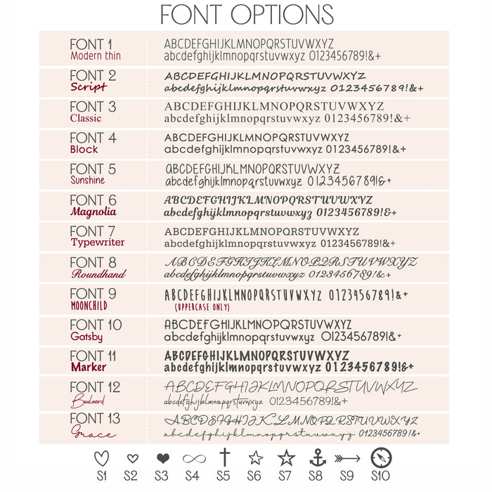 Comparison chart of different font styles on a light pink background
