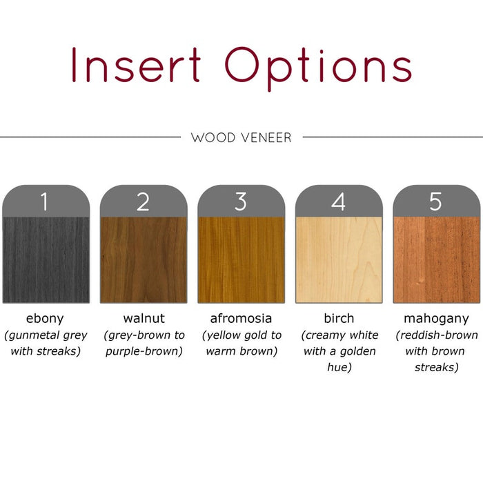 Wood veneer case options are ebony, walnut, afromosia, birch and mahogany.