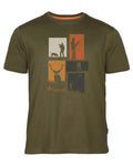 Olive Melange coloured Pinewood Mens Hunting T-Shirt on white background #colour_olive-melange