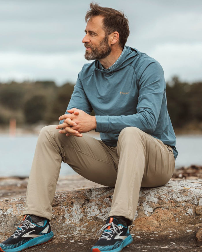 Fog Blue coloured Pinewood Mens Insectsafe Function Hoodie on forest background #colour_fog-blue