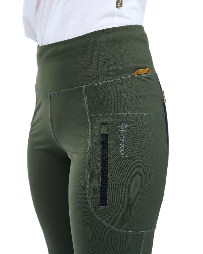Moss Green Coloured Pinewood Womens Finnveden Active Tights 2.0 on white background #colour_moss-green