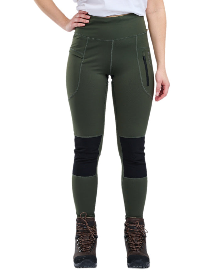 Moss Green Coloured Pinewood Womens Finnveden Active Tights 2.0 on white background #colour_moss-green
