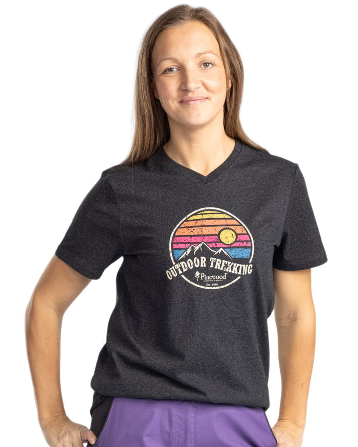 Dark Anthracite Melange coloured Pinewood Womens Finnveden Recycled Outdoor T-Shirt on white background #colour_dark-anthracite-melange