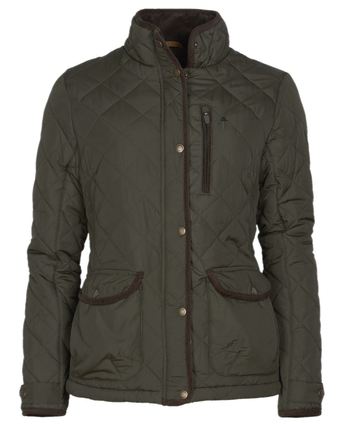 Moss Green Coloured Pinewood Womens Nydala Classic Quilt Jacket on white background #colour_moss-green