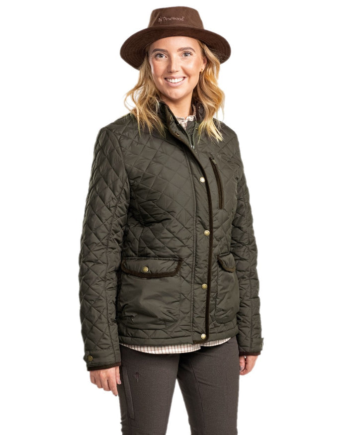 Moss Green Coloured Pinewood Womens Nydala Classic Quilt Jacket on white background #colour_moss-green