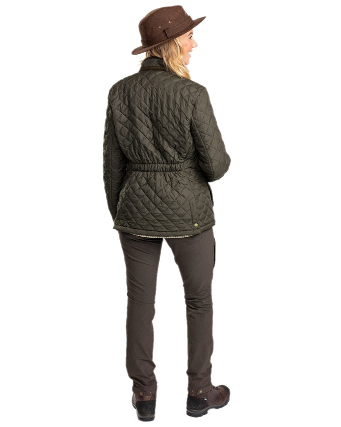 Moss Green Coloured Pinewood Womens Nydala Classic Quilt Jacket on white background #colour_moss-green
