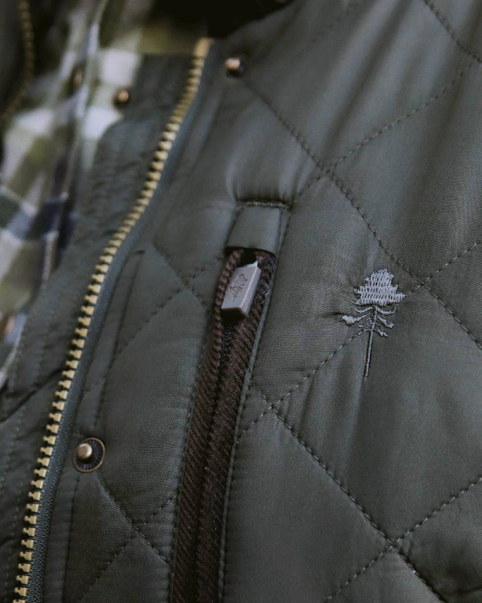 Moss Green Coloured Pinewood Womens Nydala Classic Quilt Jacket on outdoor background #colour_moss-green