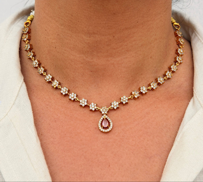 Pink CZ Star Teardrop Necklace Set