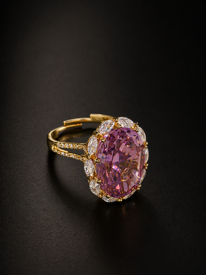 Gold ring with a pink gemstone