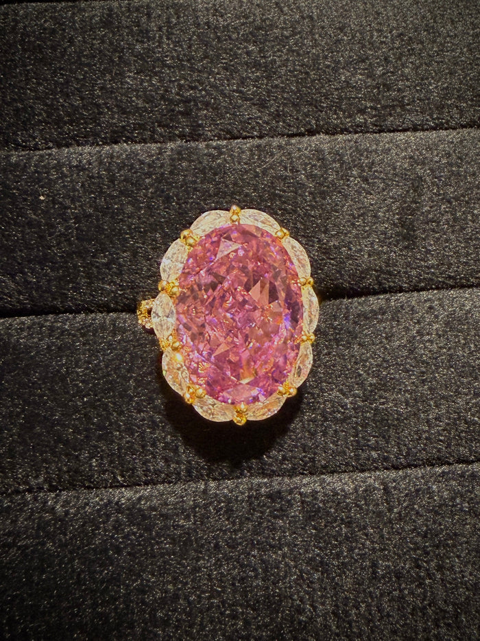 Pink Oval Halo Designer Ring