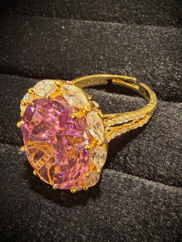 Pink Oval Halo Designer Ring