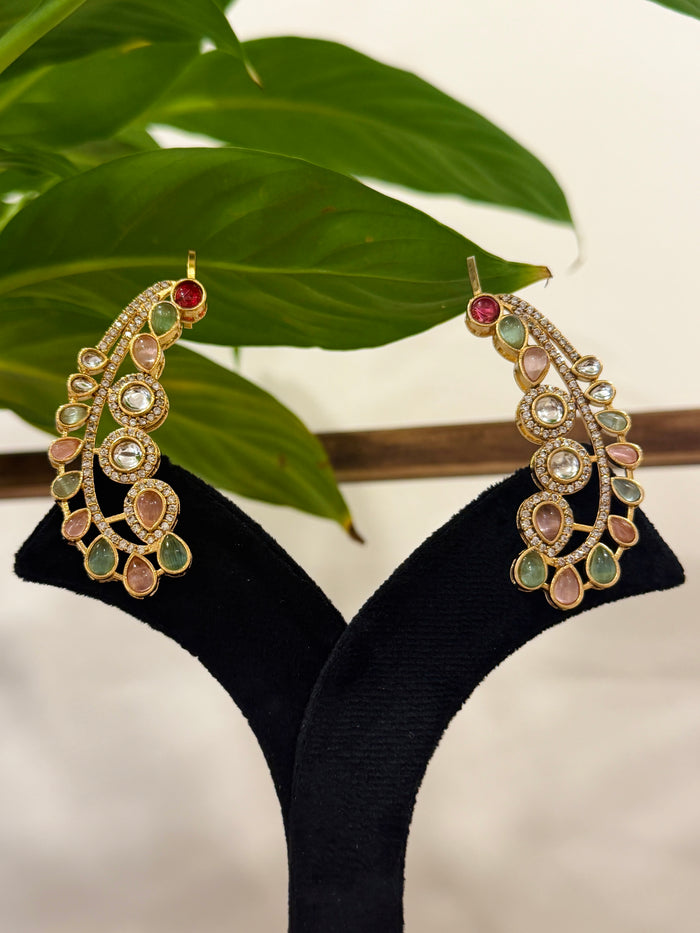 Polki Statement Earrings with Ear Cuffs