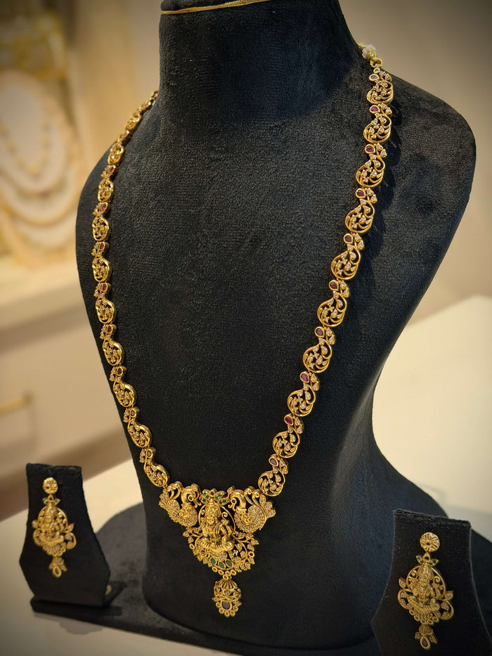 Premium Lakshmi Temple Long Necklace Set