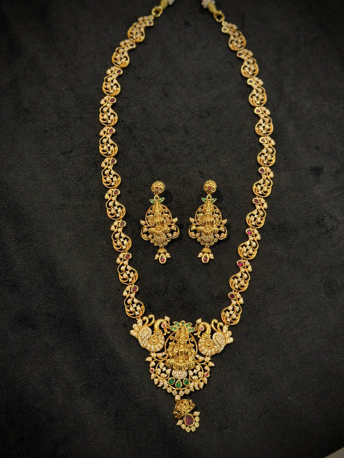 Premium Lakshmi Temple Long Necklace Set