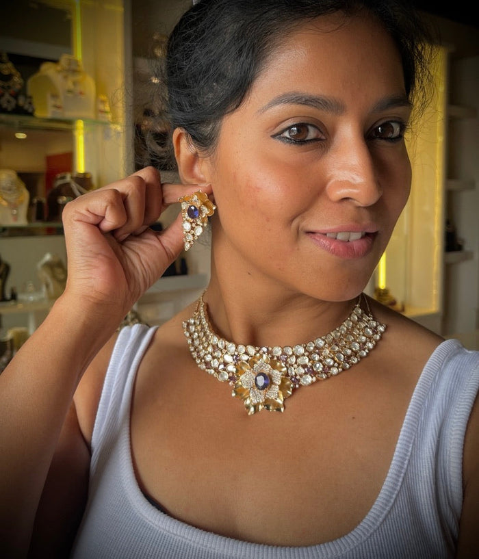 Purple Moissanite Choker Necklace Set